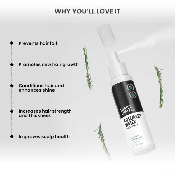 Buy ThriveCo Rosemary Water Hair Spray | With 100% Natural Rosemary Extract, Rice Water & Hyaluronic Acid | For Hair Growth, Hair Fall Control, Hair Conditioning & Hair Shine | Men & Women, 100ml Online