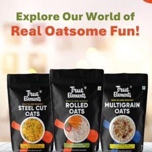 True Elements Rolled Oats - 100% Wholegrain | Diet Food | Cereal for Breakfast | Super Saver Oats Combo Pack | High Fibre | Jumbo Oats 1kg (Pack of 2)