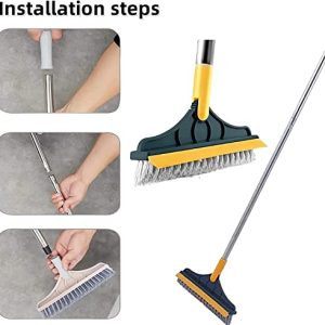 WAZDORF Bathroom Cleaning Brush with Wiper Tiles Cleaning Brush Floor Scrub Bathroom Brush with Long Handle 120° Rotate Bathroom Floor Cleaning Brush Home Kitchen Cleaning Mop (Standard 2 in 1)