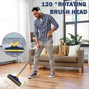 WAZDORF Bathroom Cleaning Brush with Wiper Tiles Cleaning Brush Floor Scrub Bathroom Brush with Long Handle 120° Rotate Bathroom Floor Cleaning Brush Home Kitchen Cleaning Mop (Standard 2 in 1)